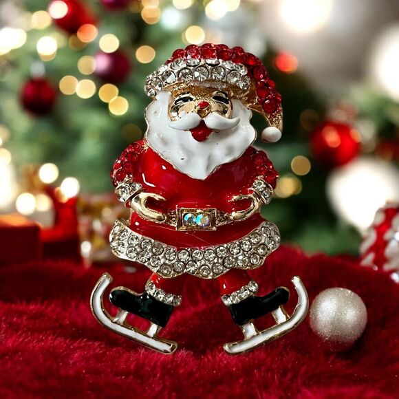 Charming Santa & Skate Shoes Brooch Pin. Red, Purple or Green - Picture 3 of 6